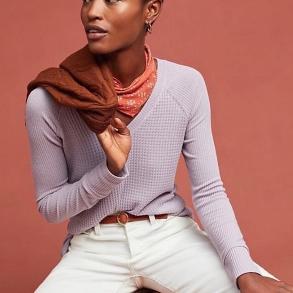 Anthro Maeve Pearson Purple Waffle Knit Tee Sweater - Picture 1 of 16